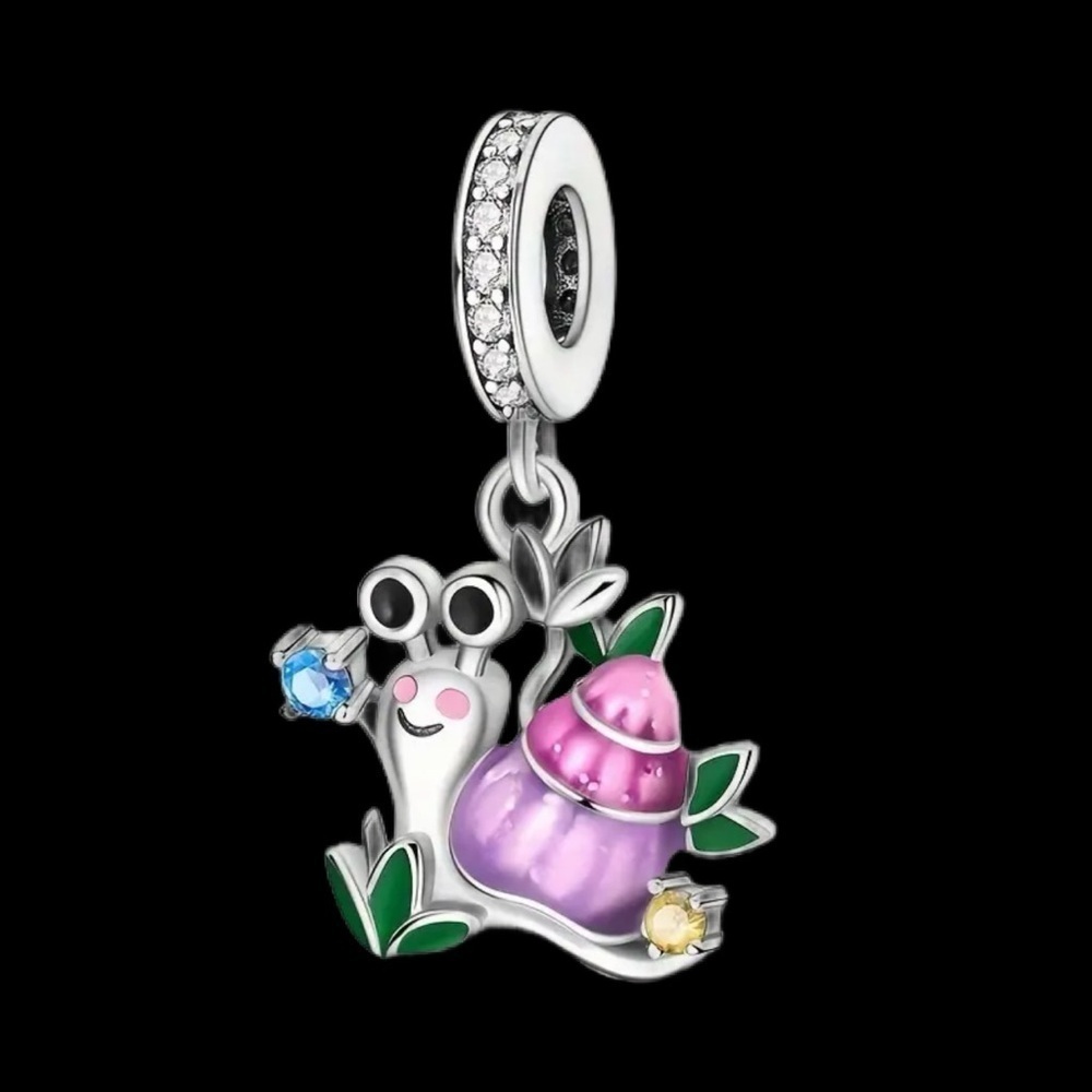S925 Sterling Silver Snail Charm with Pink and Green Accents - NWT